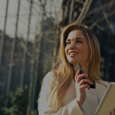 woman holding phone